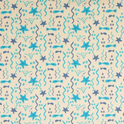 Jersey Stoffe Seestern Fisch blau beige